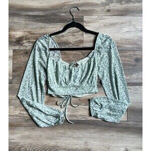 Altar'd State Green and White Women's Floral Crop Top Tie Back Size Small